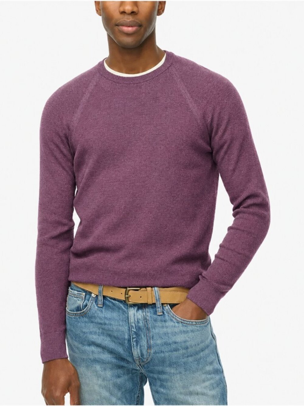 J. Crew Cotton Seed-Stitch Crewneck Sweater Raglan Sleeve Plum Large #A2849
